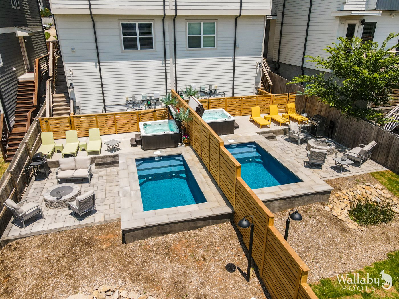 Aerial view of a finished plunge pool in a Nashville backyard
